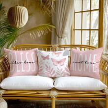 4pcs Simple Daily Pink Butterfly "Sweet Home" Cushion Covers, Single-Sided Printed Soft Peach Velvet Material, 45*45/50*50/40*40CM Pillow Covers Suitable For Indoor Decor, Party Decor, Decorative Pillow Gift - Multicolor - View 4