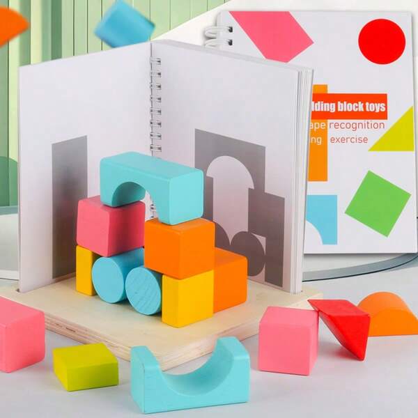 Bloques de construcción de proyección de madera Montessori, rompecabezas de formas geométricas con juego de sombras de colores, diseño de libro, juguetes educativos tempranos para niños de 3 a 6 años. Juguetes de construcción cognitiva, juguetes de apilamiento de bloques de madera, juguetes de habilidades motoras finas, juguetes de aprendizaje espacial preescolar, juguetes de luz nocturna para el dormitorio, regalos de cumpleaños y Navidad.