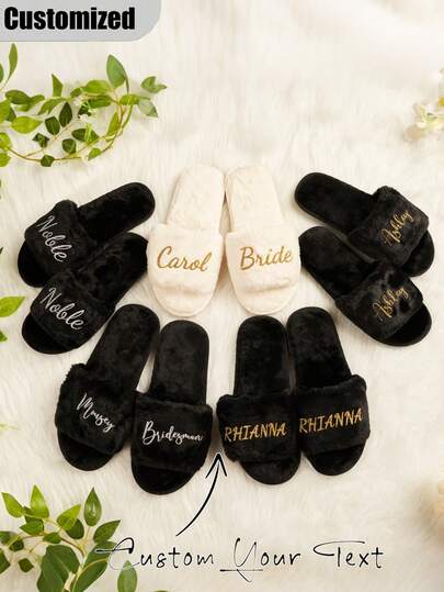 Pantuflas de boda personalizadas para novias, pantuflas de felpa, regalos para damas de honor para despedidas de soltera, decorativas, elegantes, hippies, sencillas, casuales, lindas, elegantes, cómodas, personalizables, únicas, recuerdos personalizados, regalos ideales