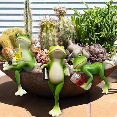 Outdoor Mini Frosch Statue Pflanzgefäß Deko, süße Pflanzgefäß Accessoire Harz Frosch Statue Feengarten Ornament, geeignet für Hof, Aquarium, TV, Rasen Dekoliebhaber, Heimdekoration Liebhaber, Halloween und Weihnachtsdekoration