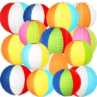ADLKGG 15Pcs Pool Party Decorations Beach Ball Paper Lanterns, Summer Hawaiian Luau Themed Birthday Supplies, Indoor Outdoor Classroom Home Decor