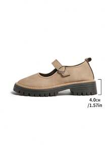 Black Mary Jane Casual Shoes For Women, Thick Sole, Non-Slip, Buckle Strap, Chunky Heel, Suitable For Spring & Autumn