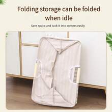 1pc Cotton And Linen Laundry Basket For Home Use, Foldable, Portable Cloth Laundry Hamper, Laundry Storage Basket For Bedroom And Bathroom. Simple Foldable Laundry Basket With Wooden Handles, Large-Capacity Storage Basket For Dolls And Toys, Foldable Storage Basket. - Beige - View 5