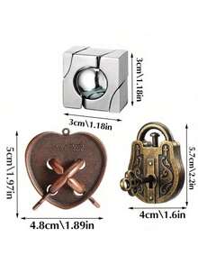 1pc Classic IQ Metal Puzzle Toy, Magical Solving Game, Fun Gift For Adults, Suitable For Christmas, Halloween, Thanksgiving - Apricot - View 4