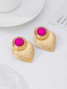 1 Pair/2pcs Fashionable Exaggerated Metal Triangle Faux Pearl Luxury Women Stud Earrings, Suitable For Women's Evening Gala, Party, Travel Occasions - White - View 10
