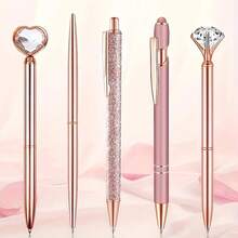 9pcs/Set, 1mm Rose Gold Glitter Pen Set, Sparkling Diamond-Like Ballpoint Pens, Pearl Pens, Suitable As Gifts, For Friends, Students, Wedding Favors, Office/School Supplies [Random Style Shipped]
