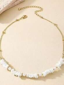 1pc Fashion Asymmetrical Shell Pendant Necklace For Women, Seashell Choker Necklace, Versatile For Vacation & Daily Wear - White - View 8