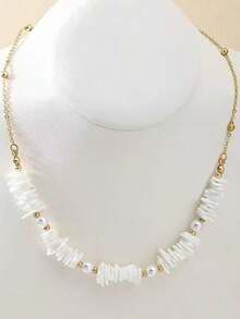 1pc Fashion Asymmetrical Shell Pendant Necklace For Women, Seashell Choker Necklace, Versatile For Vacation & Daily Wear - White - View 7