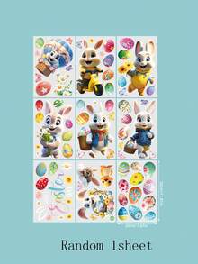 9 Sheets- Easter Window Cling, Larger 3D Easter Bunny Chick Rabbit Window Stickers, Happy Easte R Eggs Flower Spring Window Cling For Home, Office, Birthday Party Decoration Supplies - Multicolor - View 7