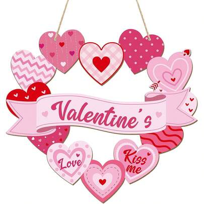 1 pieza Guirnalda de puerta de madera para el Día de San Valentín para decoración de pared con forma de corazón, letrero de bienvenida colgante, manualidades para decoración del hogar, decoración de pared rústica, suministros para fiestas, interior y exterior