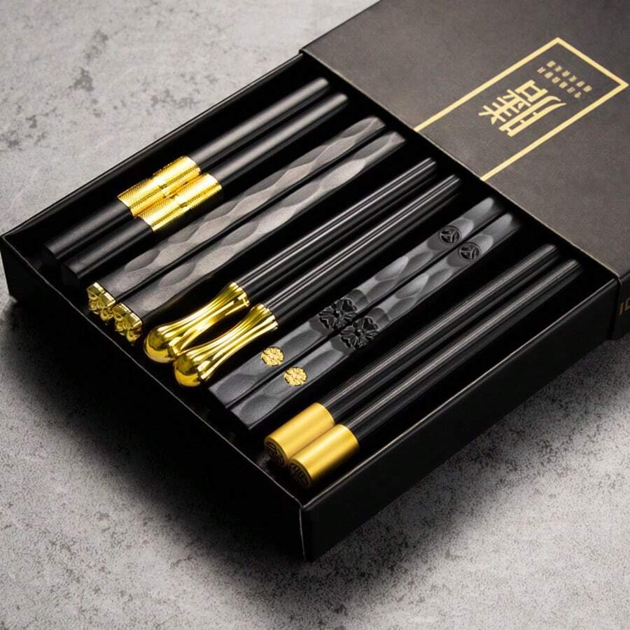 10pcs/Set Japanese High-End Reusable Chopsticks, [Random Style Shipped], Essential Kitchen Tableware Set, Sushi Chopsticks, Premium Chopsticks, Reusable Fiberglass Chopsticks, Suitable For Holiday Gifts, Elegant Stainless Steel Chopsticks, Reusable Japanese/Chinese/Korean Chopsticks - Multicolor - View 1