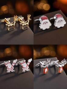 1 Pair Gold Copper Deer Cufflinks, Unisex Christmas Santa Cufflinks, Christmas Gift Fashion Accessory - Multicolor - View 1