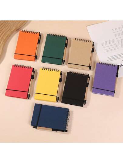 1本多款式笔记本，纯色翻盖便签本，迷你便携口袋记事本，带撕页和笔，口袋笔记本，小型记事本，口袋螺旋笔记本，纯色向上翻页记事本，空白内页