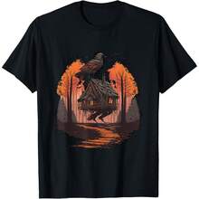 Walking House On Chicken Legs Slavic  Baba Yaga Art T-Shirt - màu đen - Xem 1