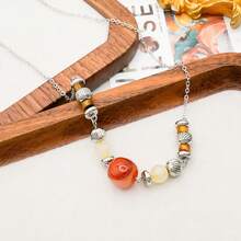 Elegant Stainless Steel & Natural Stone Beaded Pendant Necklace, Chic Sweater Chain Suitable For Women's Daily Wear Or Holiday Gifts - Silver - View 5