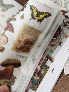 1 tập gồm 20 tờ sticker trang trí hình cây, hoa, nấm phong cách cổ điển dùng để tự làm sổ lưu niệm. - Nhiều màu - Xem 3