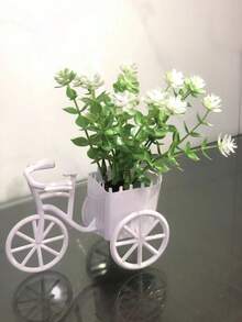 1个塑料迷你自行车篮人造盆栽桌面摆件，仿真绿色植物，适合房间装饰 - 綠色 - 查看 2