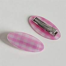 Stilvolle karierte Haarclips für Frauen - Niedliche ovale Haarspangen aus Harz, modische karierte Haraccessoires geeignet für Alltag/Party (Rosa/Rot/Blau/Schwarz), Valentinstag Accessoires, Haarklammern, Haarspangen - Verschiedenfarbig - Übersicht 5
