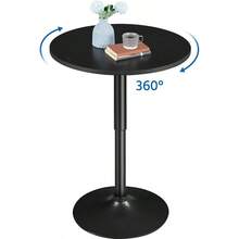 Height Adjustable Round Pub Table 360 Swivel Counter Bar Tables Bistro Tall Cocktail MDF Top, Black - Full Black - View 5