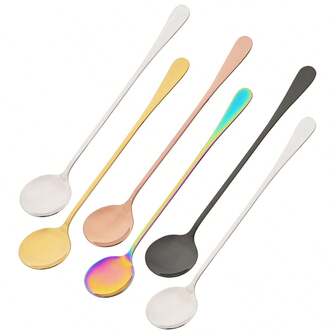 Jokipvy 6 st dessertskedsset i rostfritt stål, glänsande kaffesked, istesked, specialskedset, skedar med långt skaft lämpliga för omrörning av mjölk, te, juice, milkshake, cocktail, glass, kaffe, te, köksredskap.