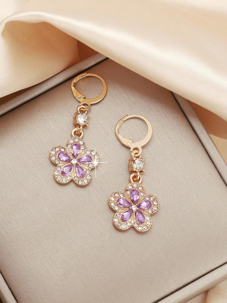 1 Đôi bông tai hình hoa màu tím đính đá lấp lánh, thiết kế thời trang, tinh tế, sang trọng, đa năng, phụ kiện ngày Valentine. - vàng - Xem 1