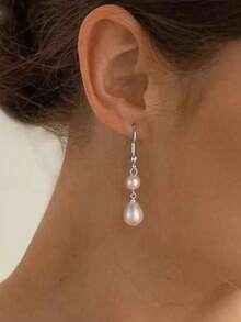 1对女士仿珍珠耳钉，优雅蝴蝶吊坠耳环，时尚伴娘首饰礼品 - 珍珠耳環 - 查看 5