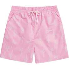 Men's Boho Paisley Print Drawstring Waist Summer Shorts With Pocket - Pink Tropical - View 1