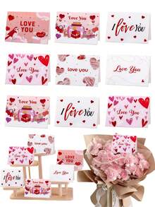 18pcs Valentine's Day Greeting Card Set, Includes Envelopes And Stickers, Foldable Heart-Shaped Cards, Red And Pink Envelopes, "I Love You" Romantic Anniversary Postcards, Suitable For Valentine's Day, Anniversary, Wedding Party Supplies - Multicolor - View 1