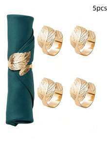 2/5/12-Piece Set Of Leaf-Shaped Golden Napkin Rings, Shiny Metal Napkin Rings For Table Decor, Stylish Autumn Napkin Rings In Bulk, Suitable For Various Events And Gatherings, Including Hotel Celebrations, Birthday Parties, Weddings, Christmas Decorations, And Other Occasions. Elegant Table Setting Gift Ideas. - Gold - View 7