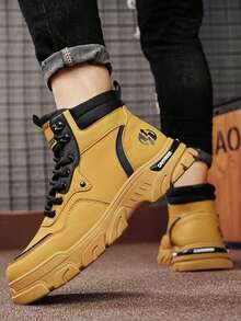 Men's Autumn/Winter High-Top Leather Riding Boots - Yellow - View 2