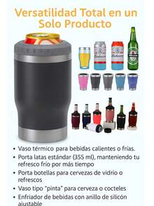 Vaso Térmico Multiusos 420 ml de Acero Inoxidable,PYA-10,Termo Aislante de Doble Pared 304, Porta Latas Enfriador de Bebidas, Taza con Tapa Hermética Libre de BPA, Mantiene Frío y Caliente, Ideal para Café, Agua, Refrescos, Viaje, Oficina, Gimnasio y Coche - Rosa Fucsia - Ver 8