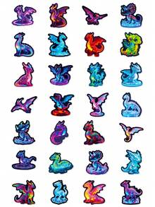 56pcs Dragon Animal Cartoon Series Phone Case Graffiti Stickers, Suitable For Laptop, Helmet, Skateboard, Waterproof DIY Creative Stickers, Neon Stickers - Multicolor - View 5