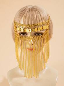 1pc Shiny Badge Pendant Chain Decor Masquerade Mask, Suitable For All Seasons - Gold - View 6