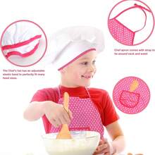 1 Set Polka Dot Pink Pattern Polyester Cooking Apron Set, Children's Baking Kitchen Play, Boys & Girls Stage Costume, Kindergarten Culinary Experience, New Year Party Birthday Gift - Multicolor - View 5