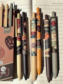 6支装米尔德丽风格0.5毫米按动式圆珠笔，高品质学生考试用笔，大容量，速干，可爱美观设计 - 黑色 - 查看 7