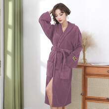 1pc Coral Fleece Bathrobe, Soft, Absorbent, Comfortable Robe For Bedroom, Bathroom, Pool, All Seasons - Grey - View 13
