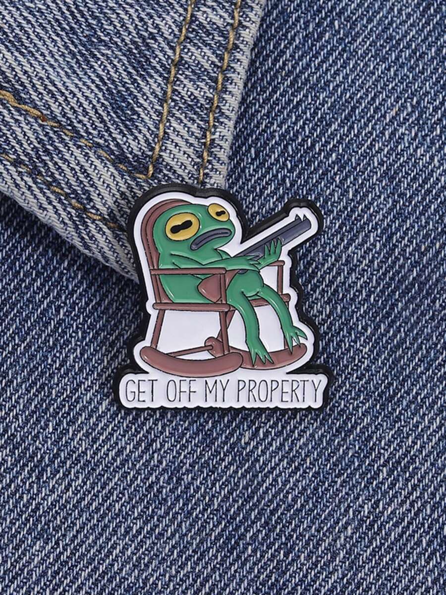 1pc GET OFF MY PROPERTY Enamel Needle Cartoon Frog Brooch Collar Badge Jewelry Gift For Friends - Multicolor - View 1