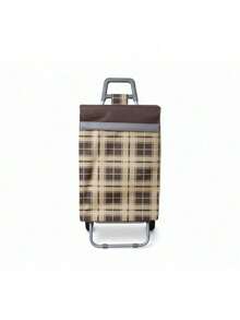 Carrito de la Compra Multifuncional | Estructura Robusta y Ligera con 2 Ruedas Deslizantes | Gran Capacidad y Plegable para Transporte Fácil | Ideal para Compras Diarias, Transportar Paquetes, Viajar, Acampar y Mudarse | Perfecto como Regalo de Navidad - Cuadros marrones - Ver 5