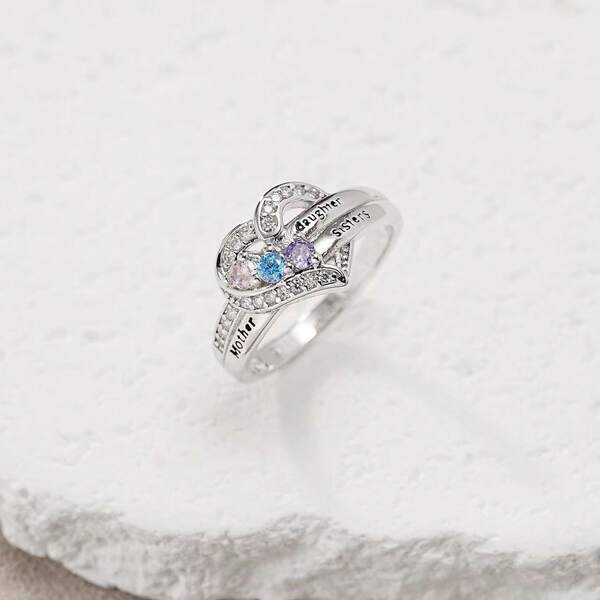 خاتم أم من الفضة 925 عيار مرصع بحجر كريم منقوش بحرف، هدية عائلية مؤثرة لعيد الشكر، مناسب للارتداء اليومي