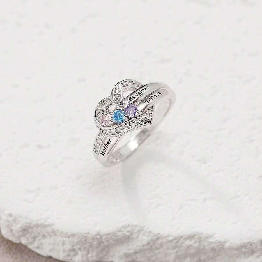 خاتم أم من الفضة 925 عيار مرصع بحجر كريم منقوش بحرف، هدية عائلية مؤثرة لعيد الشكر، مناسب للارتداء اليومي