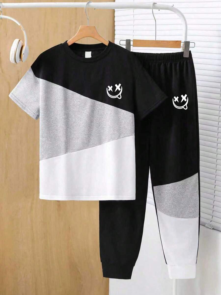 Bộ áo thun ngắn tay in chữ và quần nỉ cho bé trai - màu đen - Xem 1