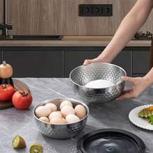 Tazón de ensalada de acero inoxidable dorado/plateado, tazón de mezcla de ensalada de verduras y frutas, tazón para hornear, tazón para ollas calientes, tazón de comedor comercial coreano, plato y vajilla, tazón para salsas, utensilios de cocina y suministros de comedor - Multicolor - Ver 5