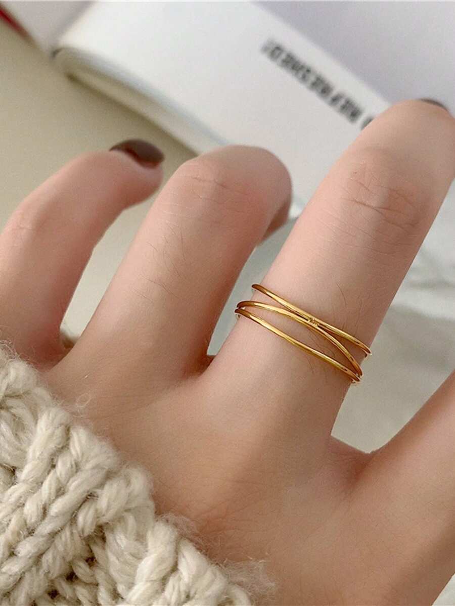 Nooxian 1枚女士不对称不锈钢编织戒指，日常配饰礼品