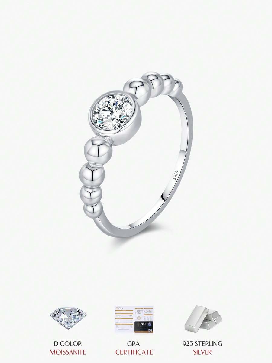 MODIAN D Color VVS1 Square Moissanite Ring, 925 Sterling Silver Brilliant Wedding Band, Exquisite Jewelry Gift For Women - Silver - View 1