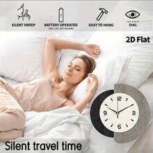 2D平面简约现代风格，撞色纹理圆形表盘挂钟，超静音石英机芯，无滴答声，适用于客厅、音乐室、卧室、厨房、咖啡厅装饰，是馈赠佳品和节日装饰的理想之选。 - 彩色 - 查看 4