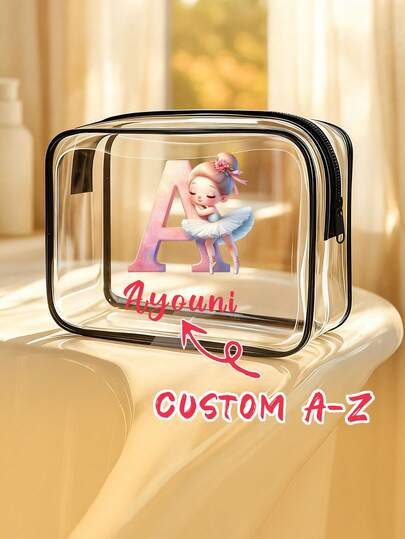 Letter Pattern Multifunctional Transparent Pvc Bag, Ballet Elements Letters Makeup Bag, Custom Transparent PVC Portable Storage Bag , Letter A-Z,Travel Toiletry Bag, Zipper Makeup Storage Bag, Cosmetic Organizer Bag , Organizing & Storage Portable Cosmetic Travel Bag, Latter Print Travel Essentials For Holiday Vacation Bag For School, Cruise Essentials Toiletry, Bag For Women Wash, Bag For Travel For Bathroom Large Capacity For Men For Women.