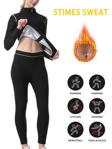 Women's Fashion Autumn/Winter Contrast Color Zipper Jacket & Pants Set, Tracksuit Suitable For Running, Fitness, Jogging And Walking, Yoga Sportswear Workout 2 Pieces Set, Zipper Pocket Hoodie And Drawstring Casual Pants - Black - View 4