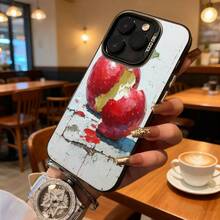 Funda de Teléfono Impresión de Arte de Manzana Roja para iPhone 14 13 12 11 Pro Max y  Galaxy S23 S22 S21 Plus, Opción de Regalo Ideal para Todas las Estaciones - Plateado - Ver 3