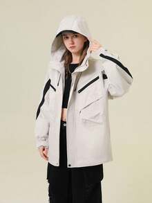 （早春/夏季新品）新款女士户外撞色拼接旅行运动连帽拉链外套 - 杏色 - 查看 1