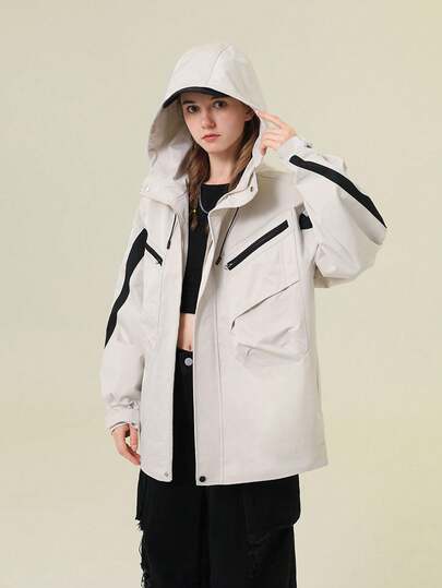 （早春/夏季新品）新款女士户外撞色拼接旅行运动连帽拉链外套